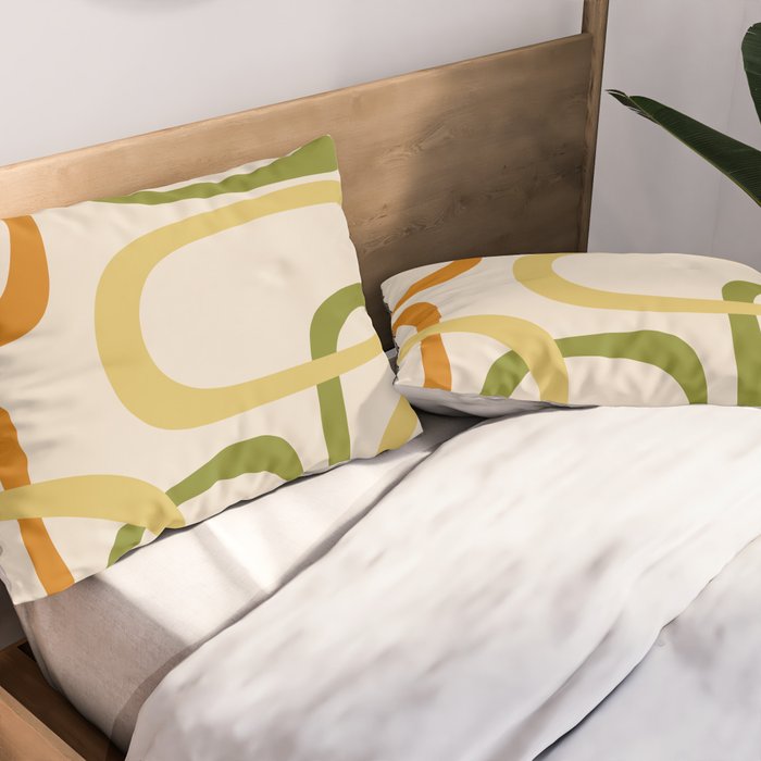 Fine Loops Mid-Century Modern Minimalist Olive Green, Burnt Orange, Mustard, and Beige Pillow Sham Gallery Image 2
