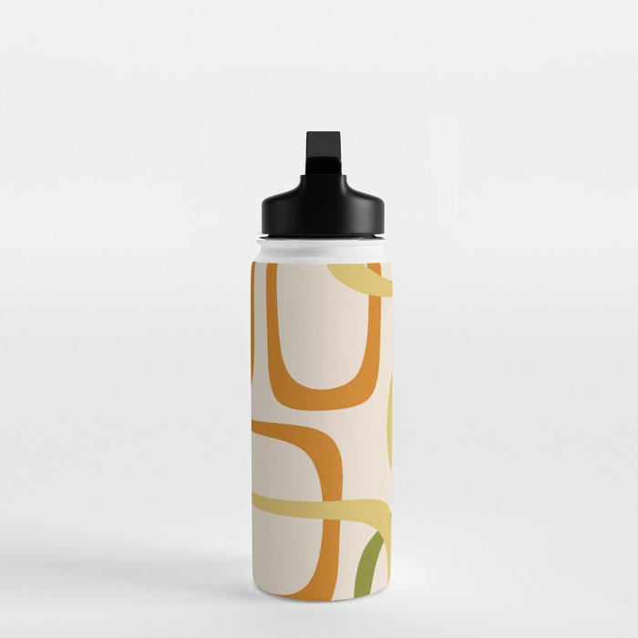 Fine Loops Mid-Century Modern Minimalist Olive Green, Burnt Orange, Mustard, and Beige Water Bottle Gallery Image 3