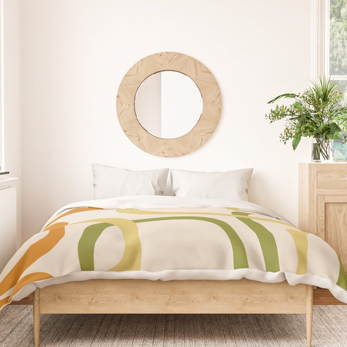 Fine Loops Mid-Century Modern Minimalist Olive Green, Burnt Orange, Mustard, and Beige Duvet Cover Gallery Image 3