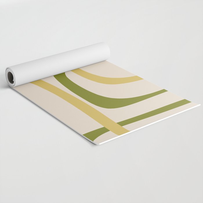 Fine Loops Mid-Century Modern Minimalist Olive Green, Burnt Orange, Mustard, and Beige Yoga Mat Gallery Image 2