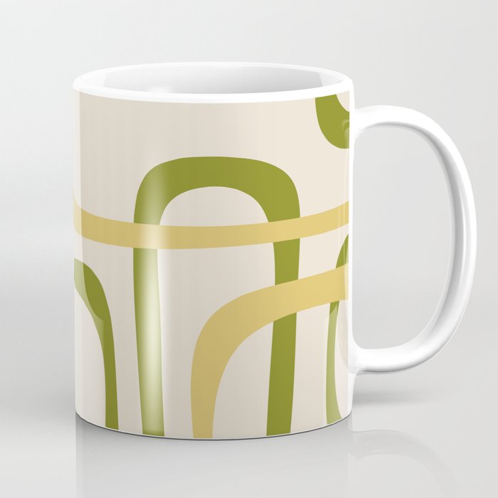 Fine Loops Mid-Century Modern Minimalist Olive Green, Burnt Orange, Mustard, and Beige Coffee Mug Gallery Image 1