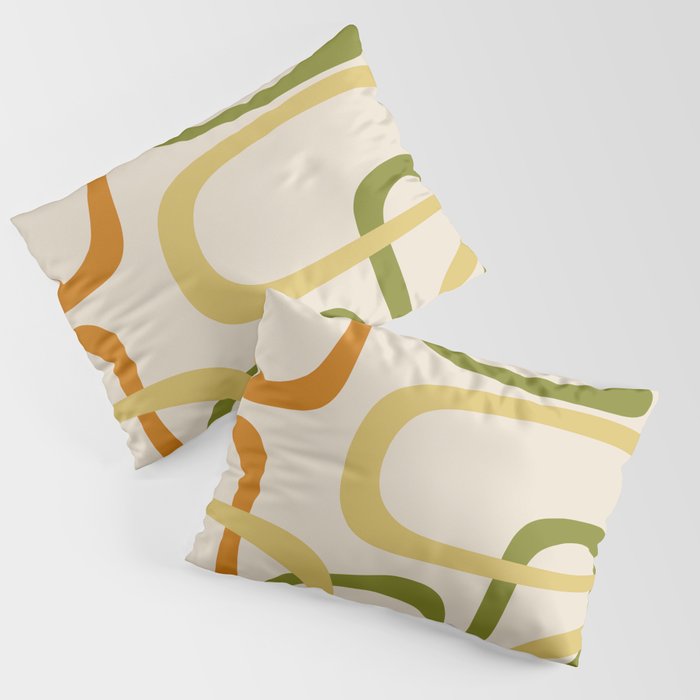 Fine Loops Mid-Century Modern Minimalist Olive Green, Burnt Orange, Mustard, and Beige Pillow Sham Gallery Image 1