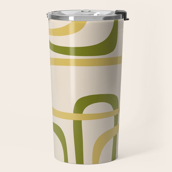 Fine Loops Mid-Century Modern Minimalist Olive Green, Burnt Orange, Mustard, and Beige Travel Mug Gallery Image 2