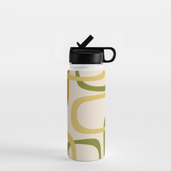 Fine Loops Mid-Century Modern Minimalist Olive Green, Burnt Orange, Mustard, and Beige Water Bottle Gallery Image 1