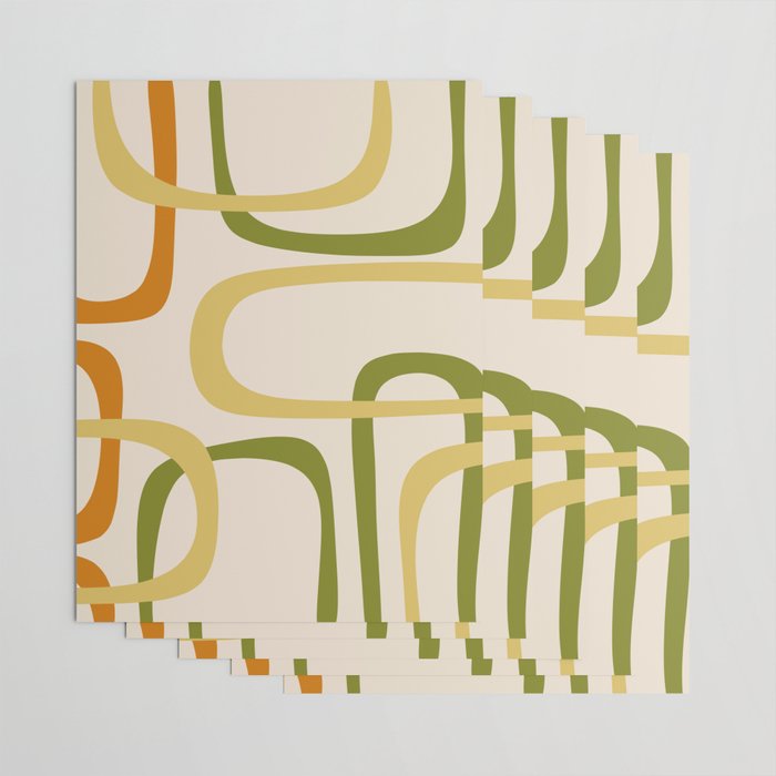 Fine Loops Mid-Century Modern Minimalist Olive Green, Burnt Orange, Mustard, and Beige Wrapping Paper Gallery Image 3