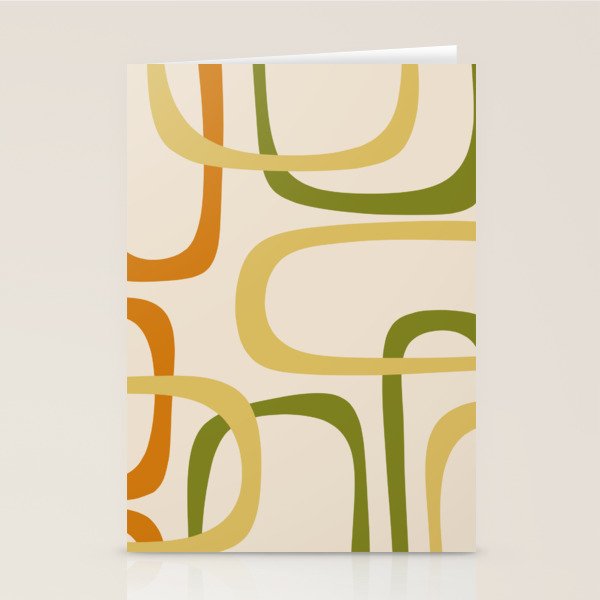 Fine Loops Mid-Century Modern Minimalist Olive Green, Burnt Orange, Mustard, and Beige Stationery Card Gallery Image 2