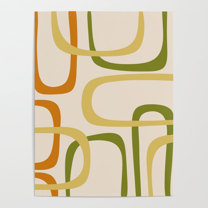 Fine Loops Mid-Century Modern Minimalist Olive Green, Burnt Orange, Mustard, and Beige Poster Gallery Image 4