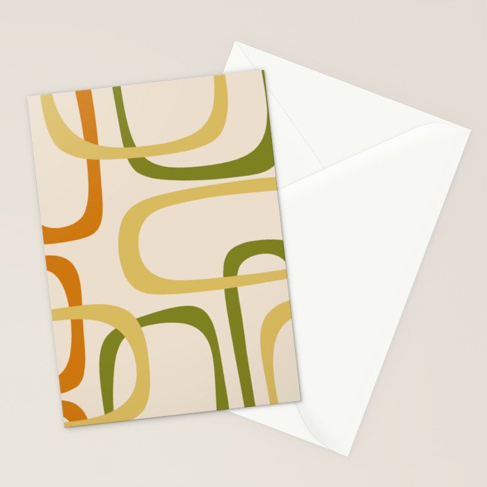 Fine Loops Mid-Century Modern Minimalist Olive Green, Burnt Orange, Mustard, and Beige Stationery Card Gallery Image 2