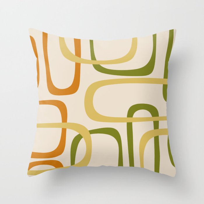 Fine Loops Mid-Century Modern Minimalist Olive Green, Burnt Orange, Mustard, and Beige Throw Pillow Gallery Image 6