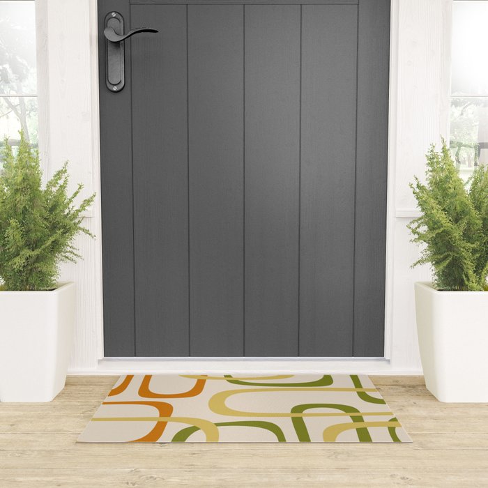 Fine Loops Mid-Century Modern Minimalist Olive Green, Burnt Orange, Mustard, and Beige Welcome Mat Gallery Image 3