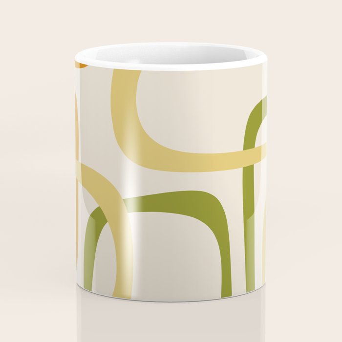 Fine Loops Mid-Century Modern Minimalist Olive Green, Burnt Orange, Mustard, and Beige Coffee Mug Gallery Image 4