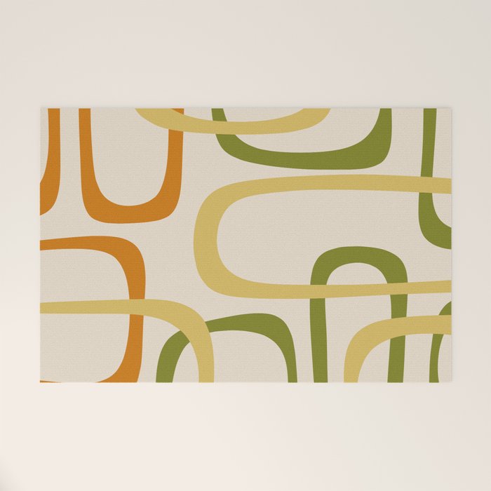 Fine Loops Mid-Century Modern Minimalist Olive Green, Burnt Orange, Mustard, and Beige Welcome Mat Gallery Image 1