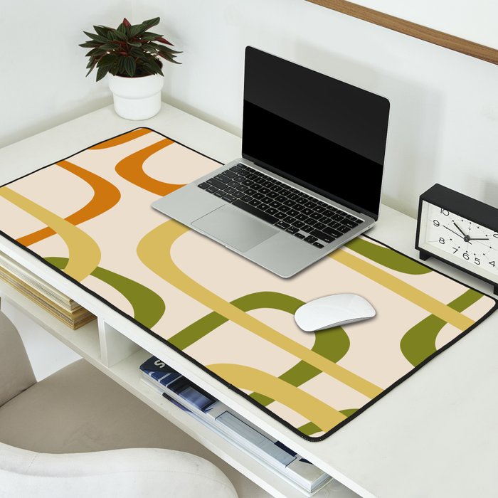 Fine Loops Mid-Century Modern Minimalist Olive Green, Burnt Orange, Mustard, and Beige Desk Mat Gallery Image 2