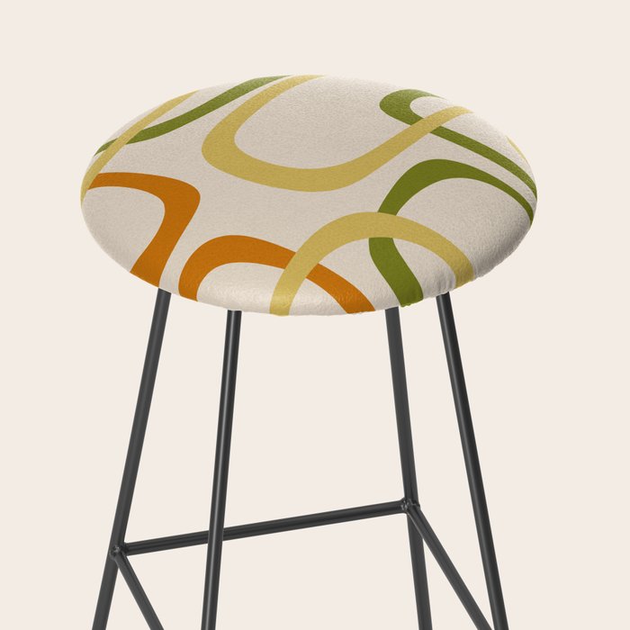 Fine Loops Mid-Century Modern Minimalist Olive Green, Burnt Orange, Mustard, and Beige Stool Gallery Image 2