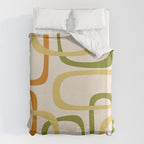 Fine Loops Mid-Century Modern Minimalist Olive Green, Burnt Orange, Mustard, and Beige Duvet Cover Gallery Image 6