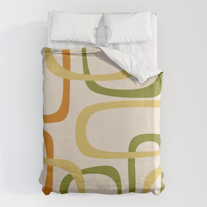 Fine Loops Mid-Century Modern Minimalist Olive Green, Burnt Orange, Mustard, and Beige Duvet Cover Gallery Image 6