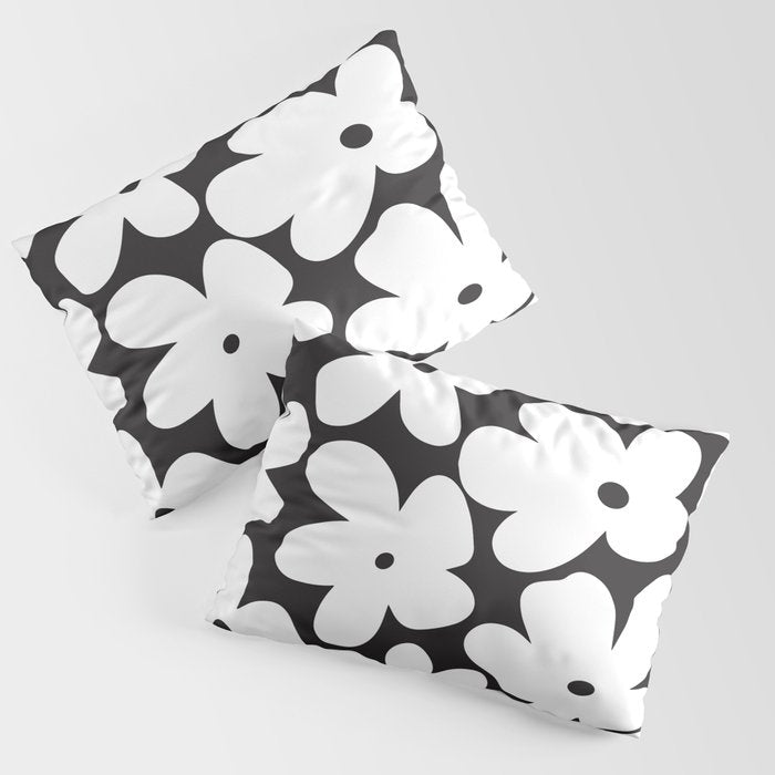 Black & White Flower - 70's White Daisies Pillow Sham Gallery Image 1