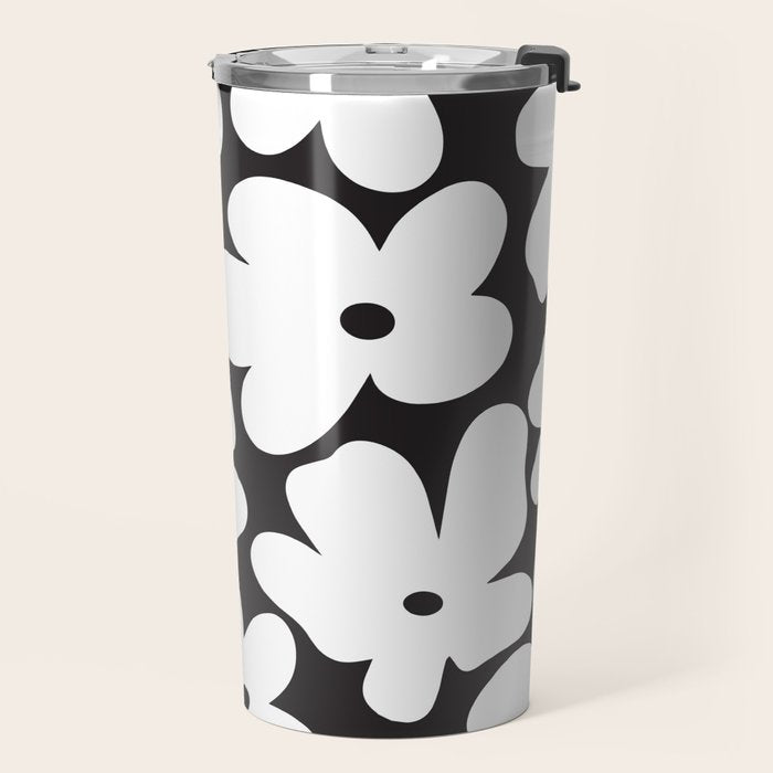 Black & White Flower - 70's White Daisies Travel Mug Gallery Image 2
