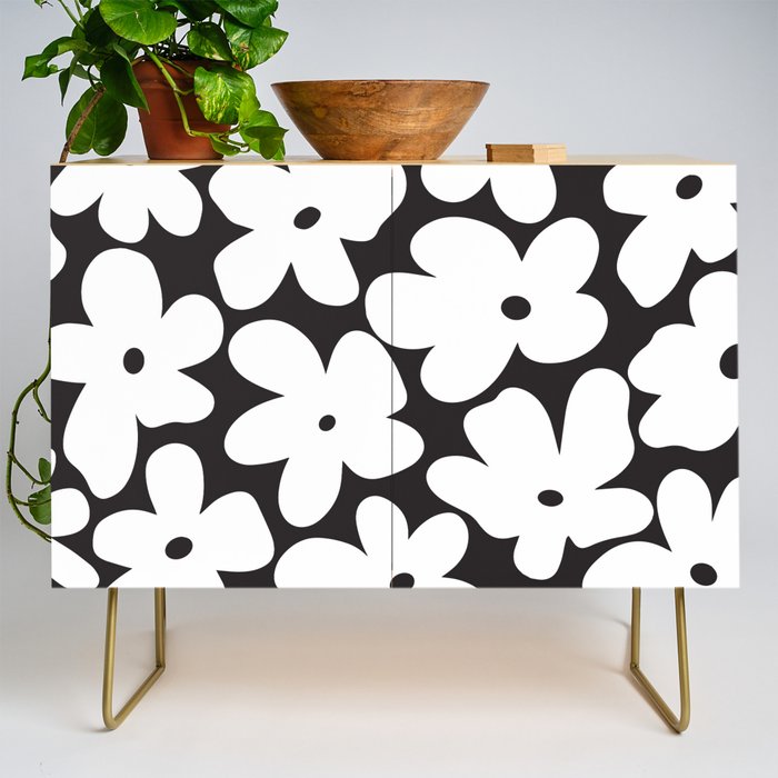 Black & White Flower - 70's White Daisies Credenza Gallery Image 1