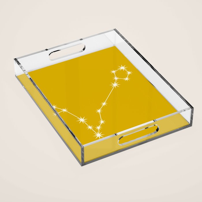 Pisces Zodiac Star Constellation Line Art Golden Yellow Acrylic Tray Gallery Image 1