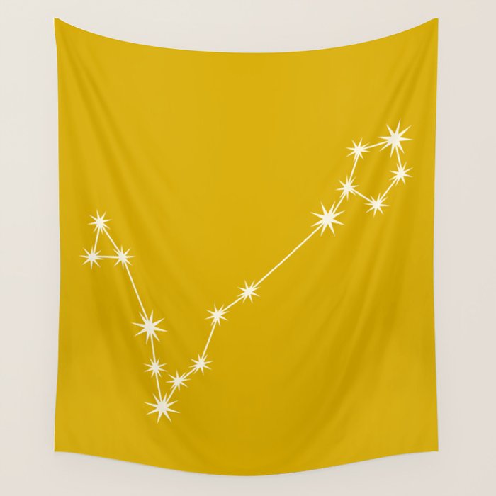 Pisces Zodiac Star Constellation Line Art Golden Yellow Wall Tapestry Gallery Image 1