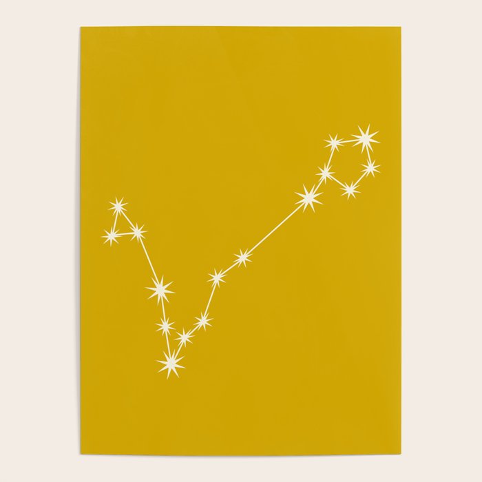 Pisces Zodiac Star Constellation Line Art Golden Yellow Poster Gallery Image 4
