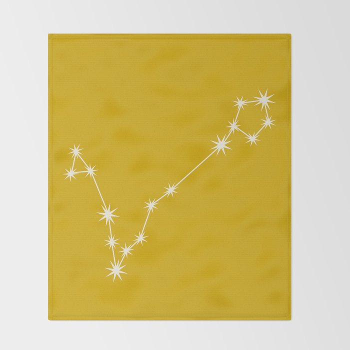 Pisces Zodiac Star Constellation Line Art Golden Yellow Throw Blanket Gallery Image 2