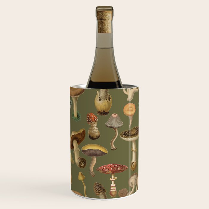 Forest Mushroom Goblincore Aesthetic Pattern - Lichen Green  Wine Chiller Gallery Image 1