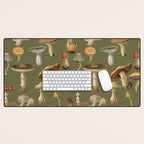Forest Mushroom Goblincore Aesthetic Pattern - Lichen Green  Desk Mat Gallery Image 1