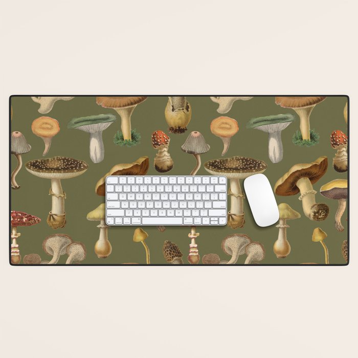 Forest Mushroom Goblincore Aesthetic Pattern - Lichen Green  Desk Mat Gallery Image 1