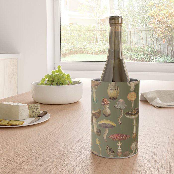 Forest Mushroom Goblincore Aesthetic Pattern - Lichen Green  Wine Chiller Gallery Image 4