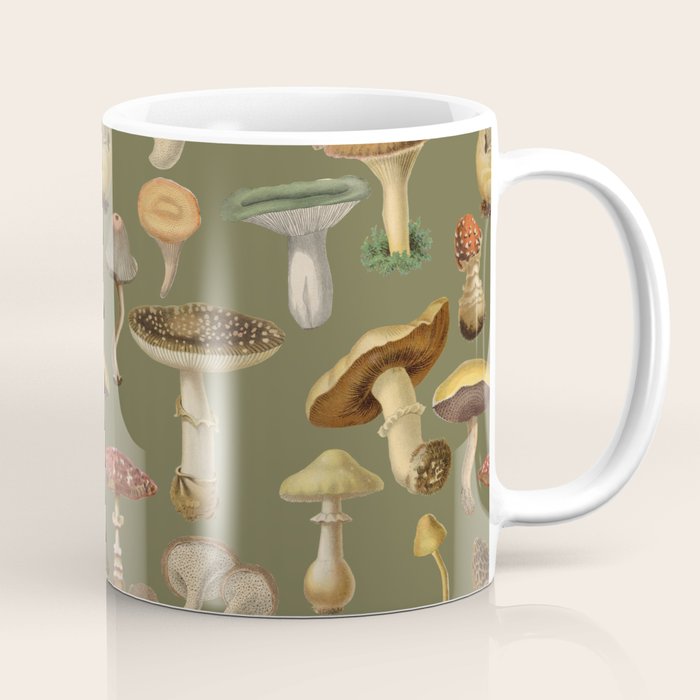Forest Mushroom Goblincore Aesthetic Pattern - Lichen Green  Coffee Mug Gallery Image 1