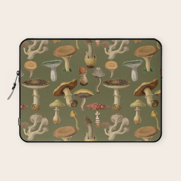 Forest Mushroom Goblincore Aesthetic Pattern - Lichen Green  Laptop Sleeve Gallery Image 1