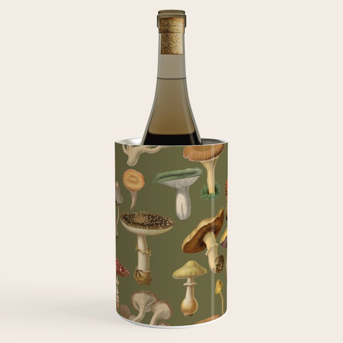 Forest Mushroom Goblincore Aesthetic Pattern - Lichen Green  Wine Chiller Gallery Image 2