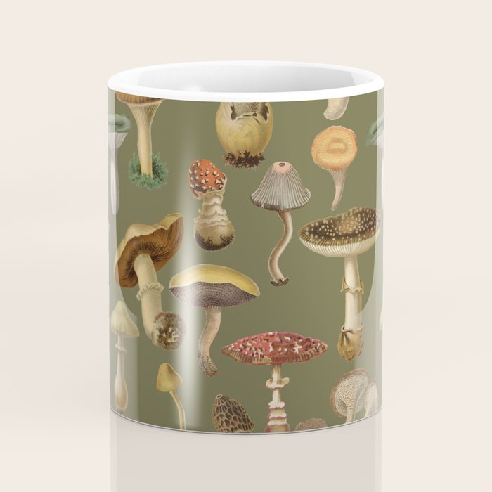Forest Mushroom Goblincore Aesthetic Pattern - Lichen Green  Coffee Mug Gallery Image 4