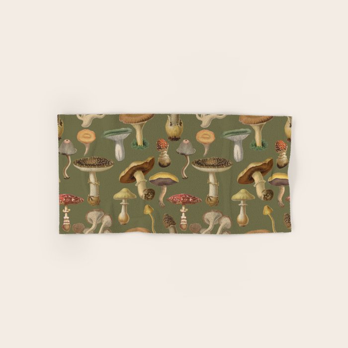 Forest Mushroom Goblincore Aesthetic Pattern - Lichen Green  Bath Towel Gallery Image 1