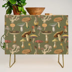 Forest Mushroom Goblincore Aesthetic Pattern - Lichen Green  Credenza Gallery Image 1
