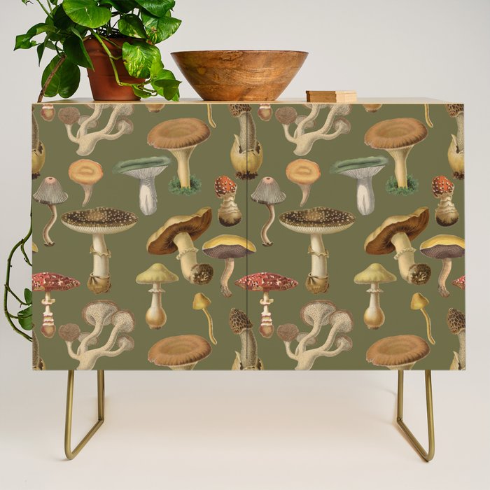 Forest Mushroom Goblincore Aesthetic Pattern - Lichen Green  Credenza Gallery Image 1