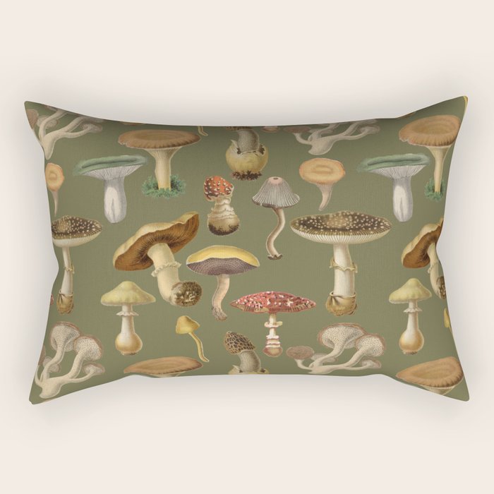 Forest Mushroom Goblincore Aesthetic Pattern - Lichen Green  Rectangular Pillow Gallery Image 1