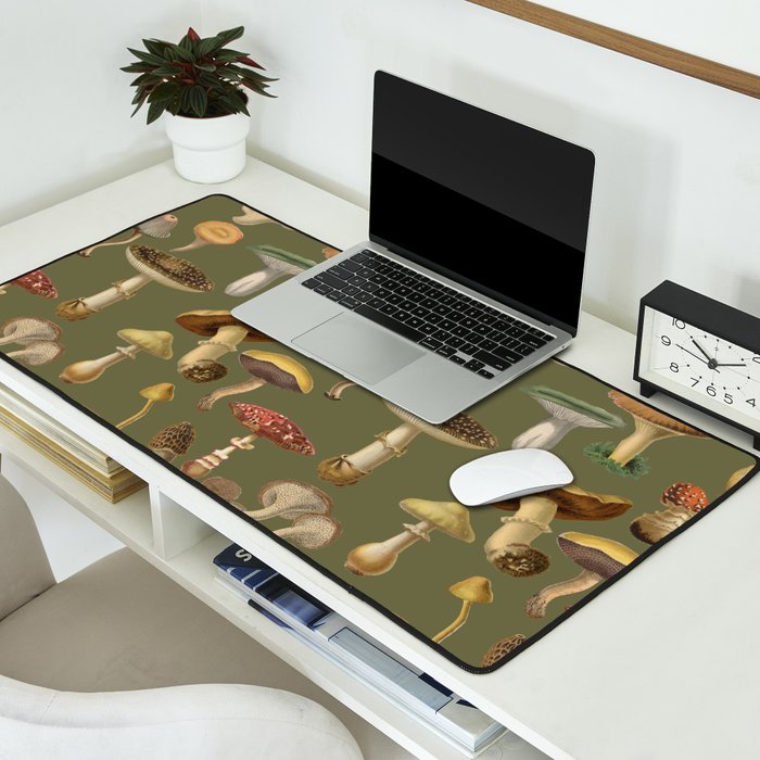 Forest Mushroom Goblincore Aesthetic Pattern - Lichen Green  Desk Mat Gallery Image 2