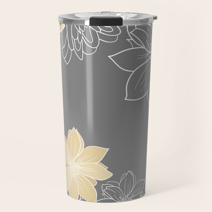 Yellow and Grey Floral Travel Mug Gallery Image 1