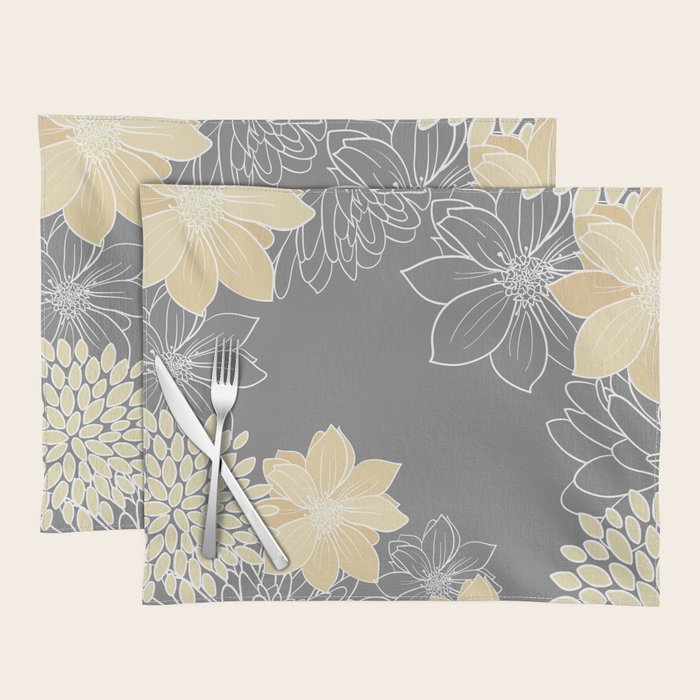 Yellow and Grey Floral Placemat Gallery Image 1