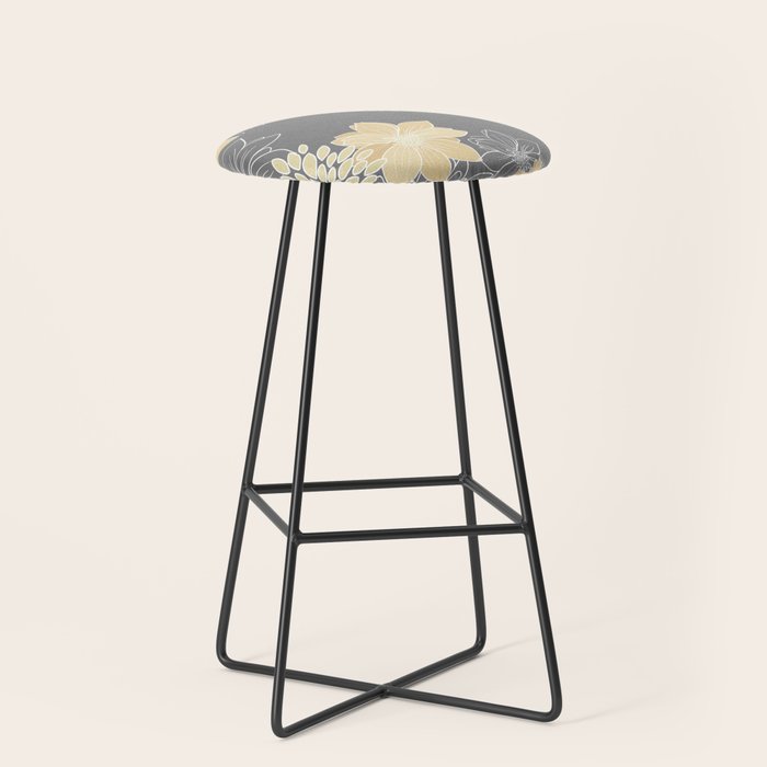Yellow and Grey Floral Stool Gallery Image 1