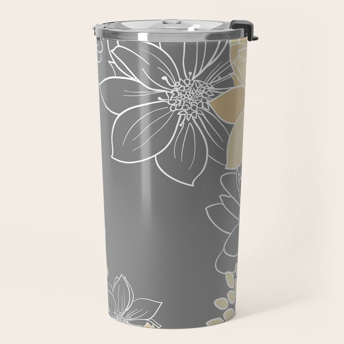 Yellow and Grey Floral Travel Mug Gallery Image 2