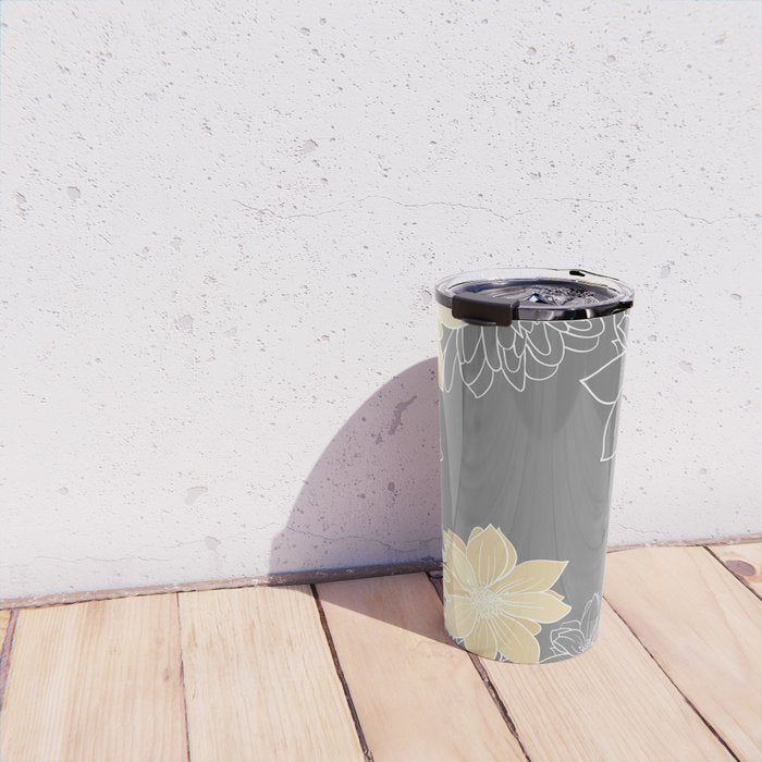 Yellow and Grey Floral Travel Mug Gallery Image 4