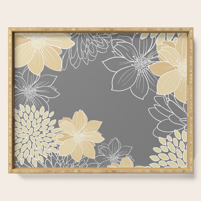 Yellow and Grey Floral Serving Tray Gallery Image 1