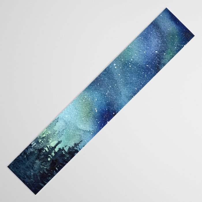 Galaxy Watercolor Aurora Borealis Painting Table Runner Gallery Image 3