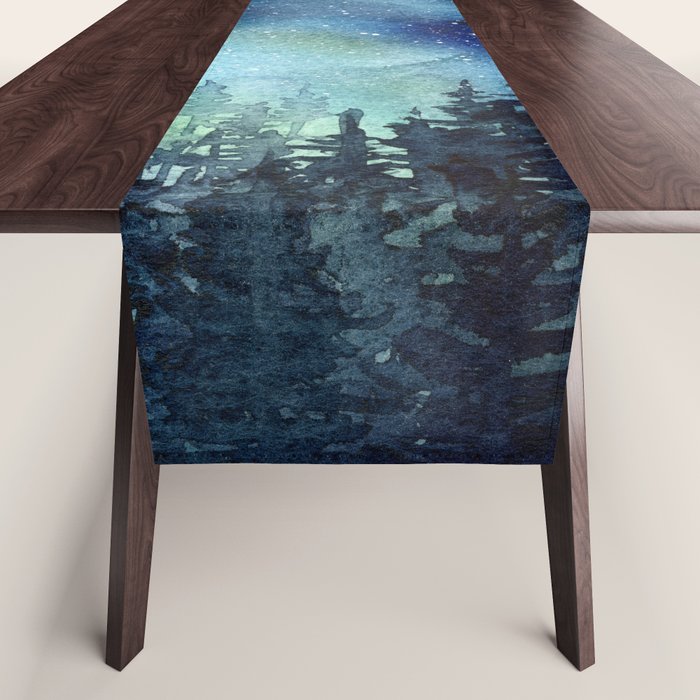 Galaxy Watercolor Aurora Borealis Painting Table Runner Gallery Image 1