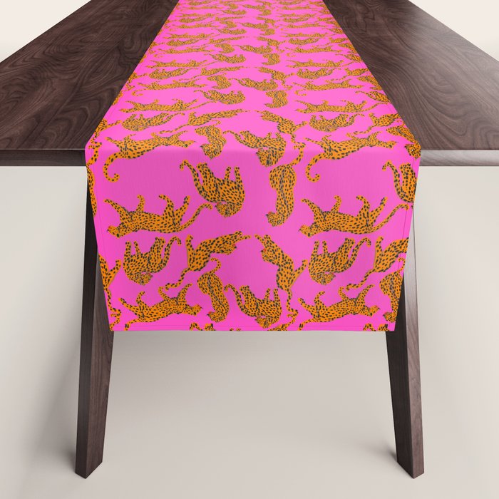 Abstract leopard with red lips illustration in fuchsia background  Table Runner Gallery Image 1