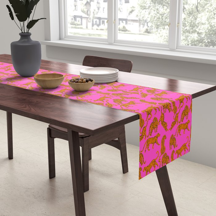Abstract leopard with red lips illustration in fuchsia background  Table Runner Gallery Image 2